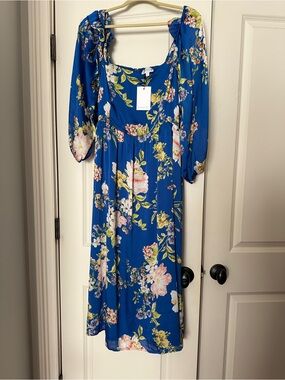 Sugarlips Floral Amaretto Puff Sleeve Midi Dress